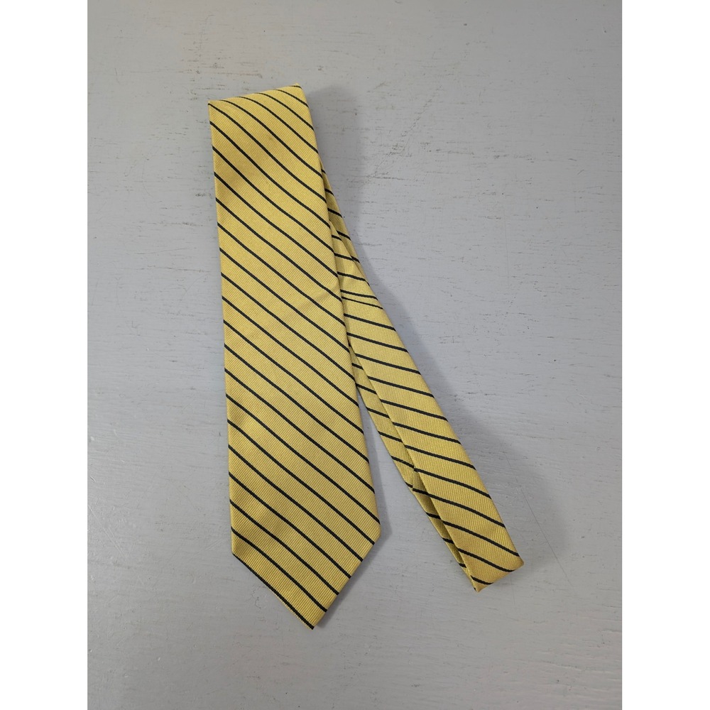 Vintage Ashford & Brooks London Stripe Handmade Silk‎ Neck Tie Yellow Black NEW